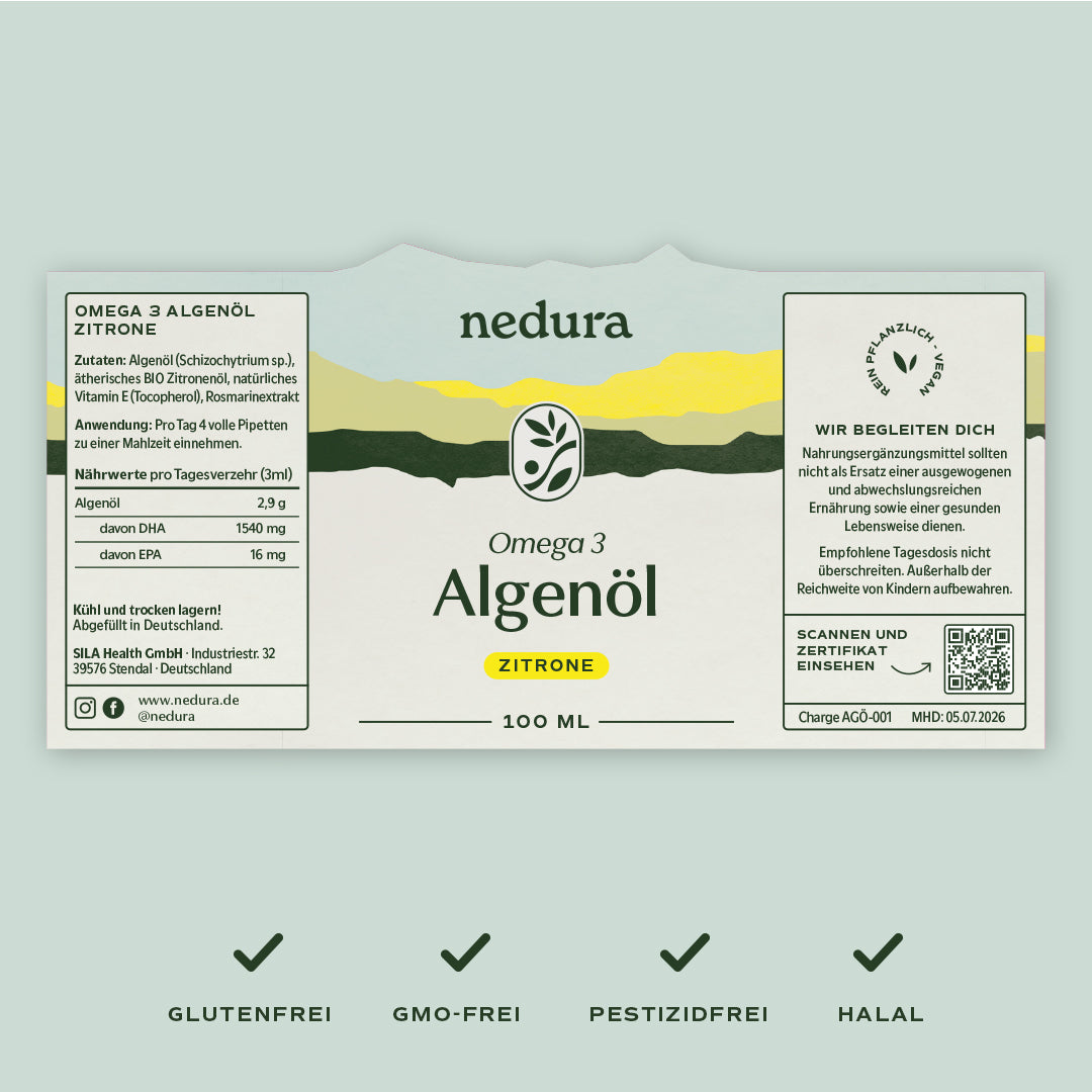 Omega 3 Algenöl Zitrone - 100 ml